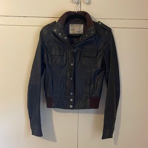 Leather bomber jacket